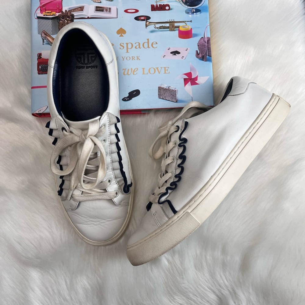 Tory Burch White and Navy Sneakers
